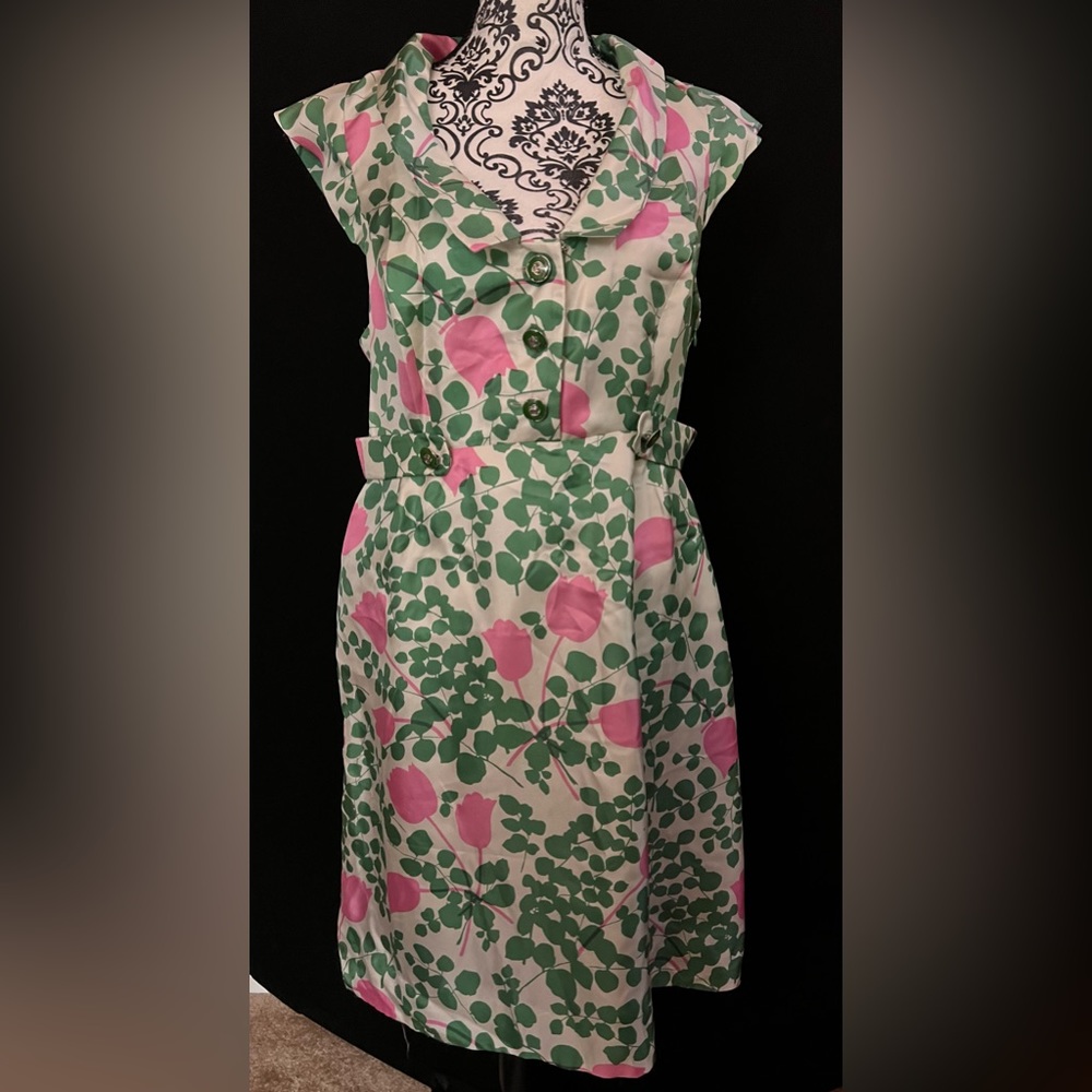 Moulinette Soeurs Green/Pink Floral Silk Dress Size 14 NWT from Anthropologie